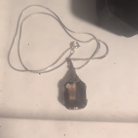 Black and Silver Geometric Pendant Necklace - Picture 3 of 4